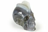 Polished Banded Agate Skull with Quartz Crystal Pocket #237062-1